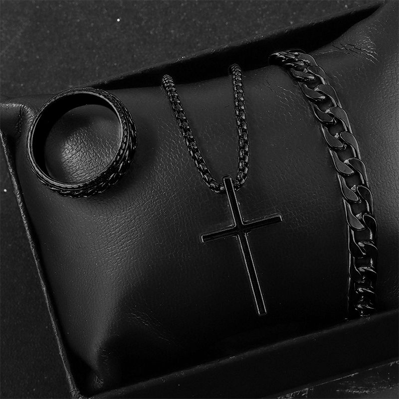 Fashion Men Jewelry Jewelry Sets 【Ring+Bracelet+Necklace】 New Cross Jewelry 3-Piece Ring Bracelet Necklace Ring+Bracelet+Necklace