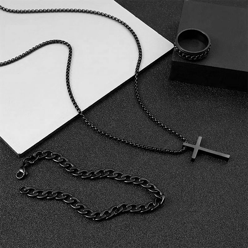 Fashion Men Jewelry Jewelry Sets 【Ring+Bracelet+Necklace】 New Cross Jewelry 3-Piece Ring Bracelet Necklace Ring+Bracelet+Necklace