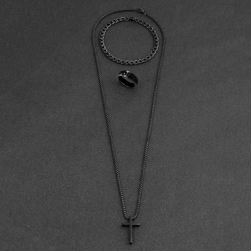 Fashion Men Jewelry Jewelry Sets 【Ring+Bracelet+Necklace】 New Cross Jewelry 3-Piece Ring Bracelet Necklace Ring+Bracelet+Necklace