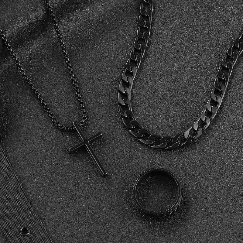 Fashion Men Jewelry Jewelry Sets 【Ring+Bracelet+Necklace】 New Cross Jewelry 3-Piece Ring Bracelet Necklace Ring+Bracelet+Necklace