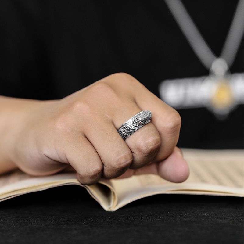 Fashion Men Jewelry Rings 【2 pieces】Little Pixiu Golden Toad Vajra Heart Sutra Ring Men And Women Lucky Pomegranate Retro Six-Word Mantra Personalized Trendy Ring