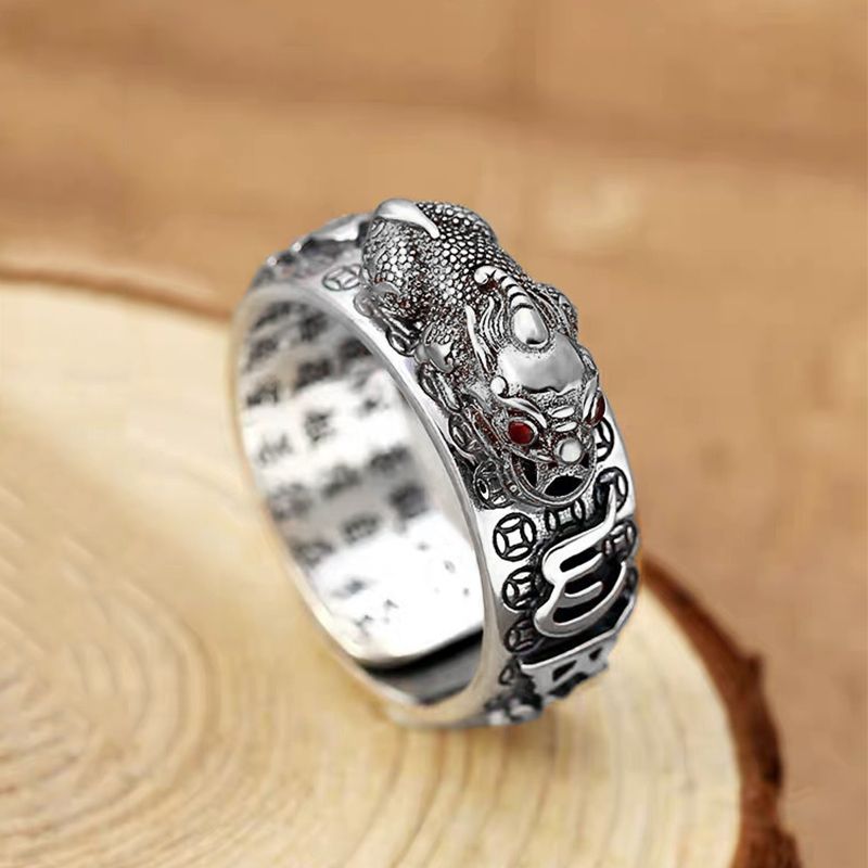 Fashion Men Jewelry Rings 【2 pieces】Little Pixiu Golden Toad Vajra Heart Sutra Ring Men And Women Lucky Pomegranate Retro Six-Word Mantra Personalized Trendy Ring
