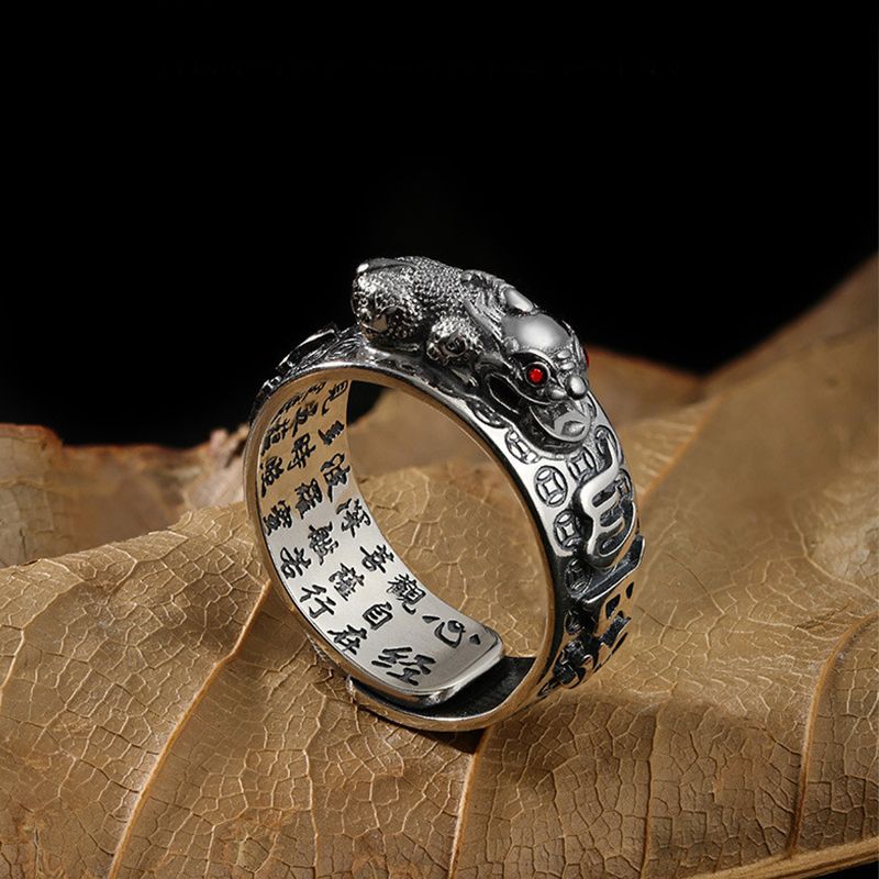 Fashion Men Jewelry Rings 【2 pieces】Little Pixiu Golden Toad Vajra Heart Sutra Ring Men And Women Lucky Pomegranate Retro Six-Word Mantra Personalized Trendy Ring