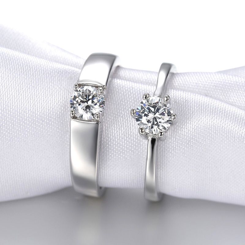 【2 Pack】 Wedding Six-Claw Pair Ring Simulated Gift box packaging Fashion Men Jewelry Rings Korean Version Diamond Ring Couple Ring Female Opening Adjustable Male And Female Ring Lovers Confession Part