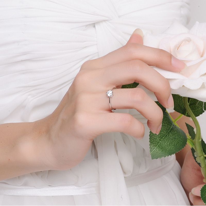 【2 Pack】 Wedding Six-Claw Pair Ring Simulated Gift box packaging Fashion Men Jewelry Rings Korean Version Diamond Ring Couple Ring Female Opening Adjustable Male And Female Ring Lovers Confession Part