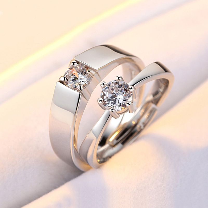 【2 Pack】 Wedding Six-Claw Pair Ring Simulated Gift box packaging Fashion Men Jewelry Rings Korean Version Diamond Ring Couple Ring Female Opening Adjustable Male And Female Ring Lovers Confession Part
