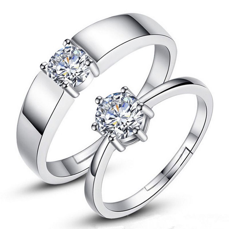 【2 Pack】 Wedding Six-Claw Pair Ring Simulated Gift box packaging Fashion Men Jewelry Rings Korean Version Diamond Ring Couple Ring Female Opening Adjustable Male And Female Ring Lovers Confession Part