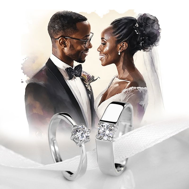 【2 Pack】 Wedding Six-Claw Pair Ring Simulated Gift box packaging Fashion Men Jewelry Rings Korean Version Diamond Ring Couple Ring Female Opening Adjustable Male And Female Ring Lovers Confession Part