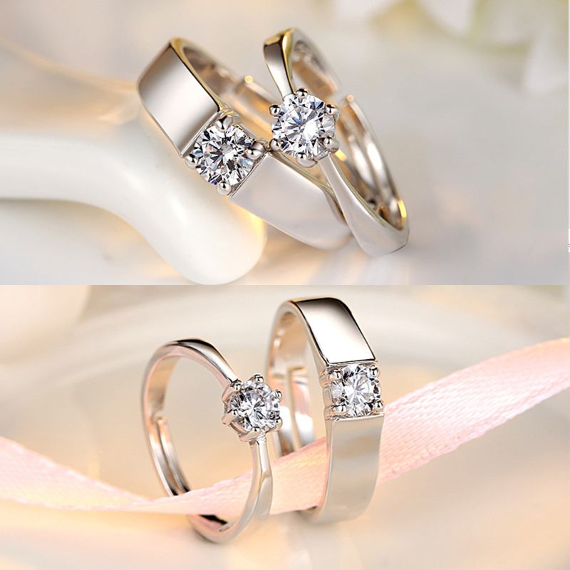 【2 Pack】 Wedding Six-Claw Pair Ring Simulated Gift box packaging Fashion Men Jewelry Rings Korean Version Diamond Ring Couple Ring Female Opening Adjustable Male And Female Ring Lovers Confession Part