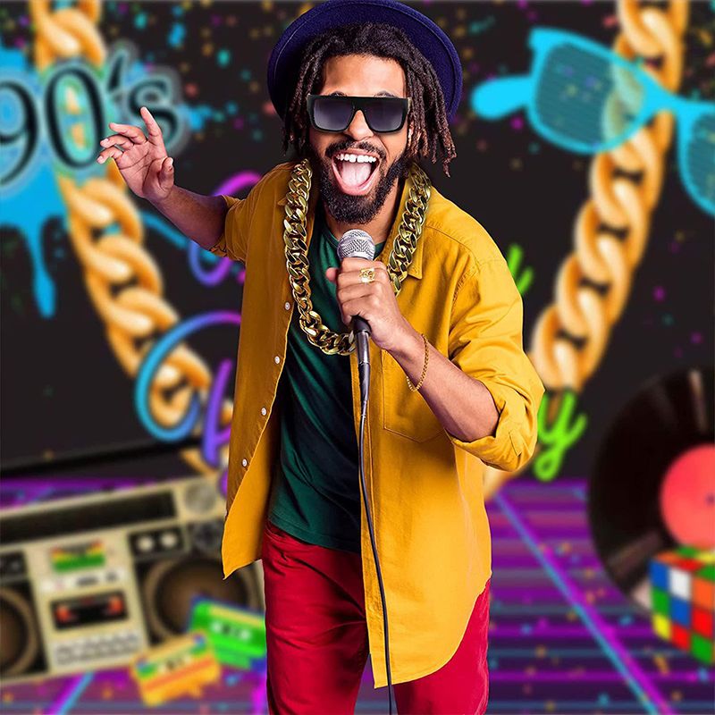 Fashion Men Jewelry Sets 【4-Piece Set】Hip-Hop Exaggerated Punk Dollar Gold Alloy Necklace Chain Glasses Ring Bracelet Set Necklace + Bracelet + Ring + Glasses Jewelry Set