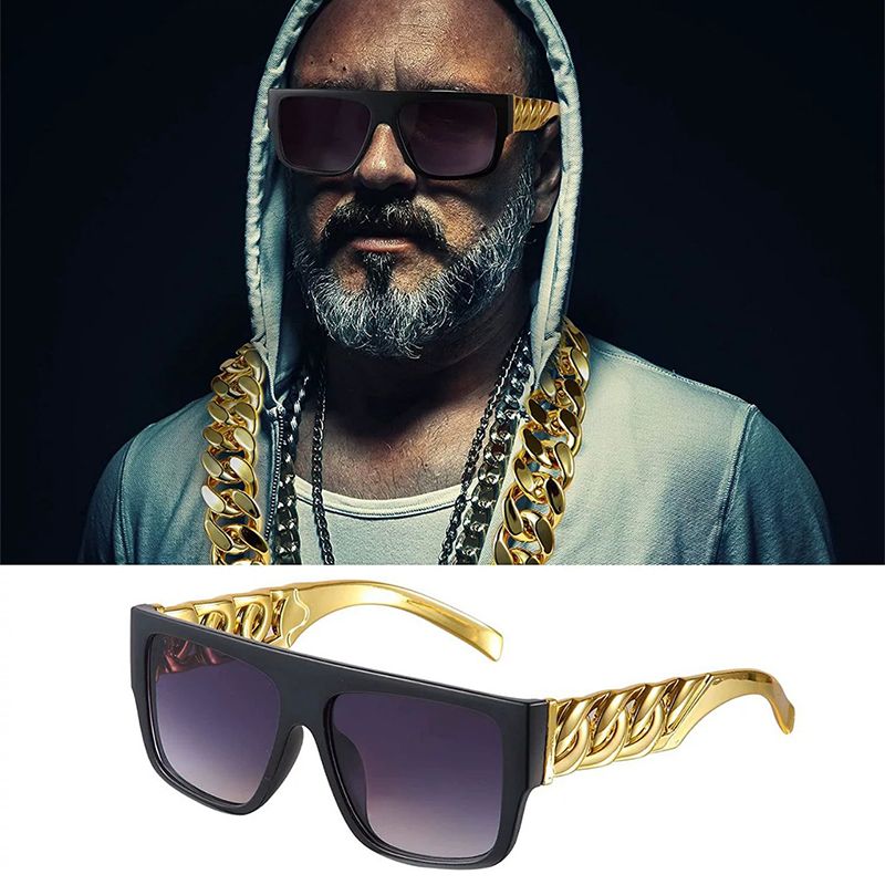 Fashion Men Jewelry Sets 【4-Piece Set】Hip-Hop Exaggerated Punk Dollar Gold Alloy Necklace Chain Glasses Ring Bracelet Set Necklace + Bracelet + Ring + Glasses Jewelry Set