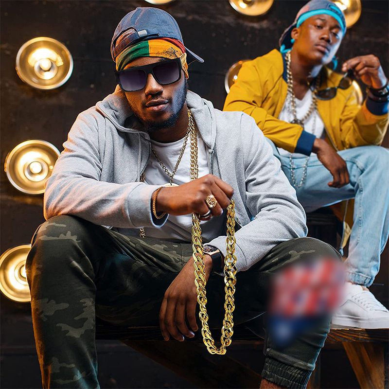 Fashion Men Jewelry Sets 【4-Piece Set】Hip-Hop Exaggerated Punk Dollar Gold Alloy Necklace Chain Glasses Ring Bracelet Set Necklace + Bracelet + Ring + Glasses Jewelry Set
