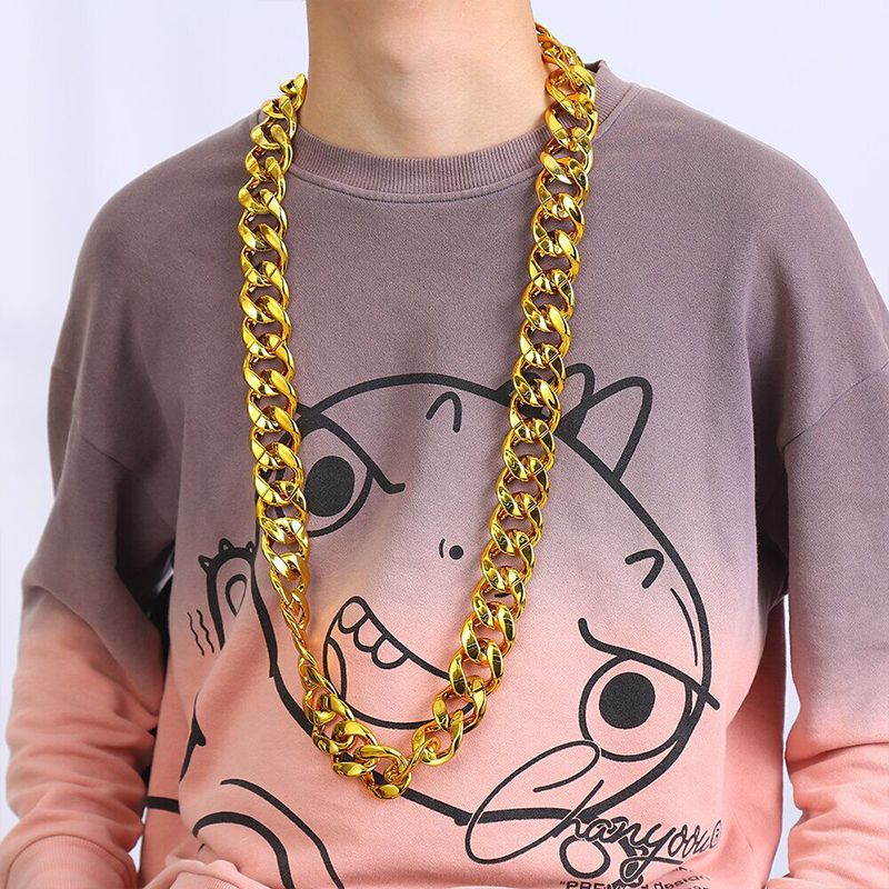 Fashion Men Jewelry Sets 【4-Piece Set】Hip-Hop Exaggerated Punk Dollar Gold Alloy Necklace Chain Glasses Ring Bracelet Set Necklace + Bracelet + Ring + Glasses Jewelry Set
