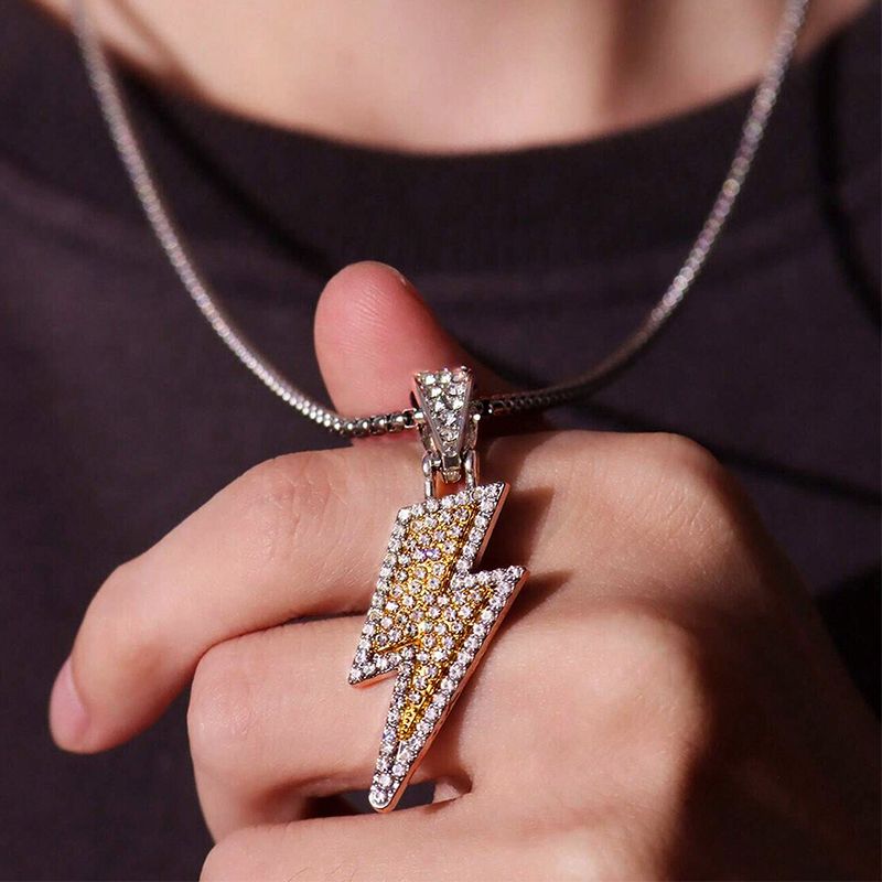 Fashion Men Jewelry Sets 【Necklace + Bracelet】 Pendant With Diamonds Fashionable And Personalized Lightning Ins Necklace + New 8-Character Buckle Alloy Bracelet Retro Personalized Auspicious Bracelet