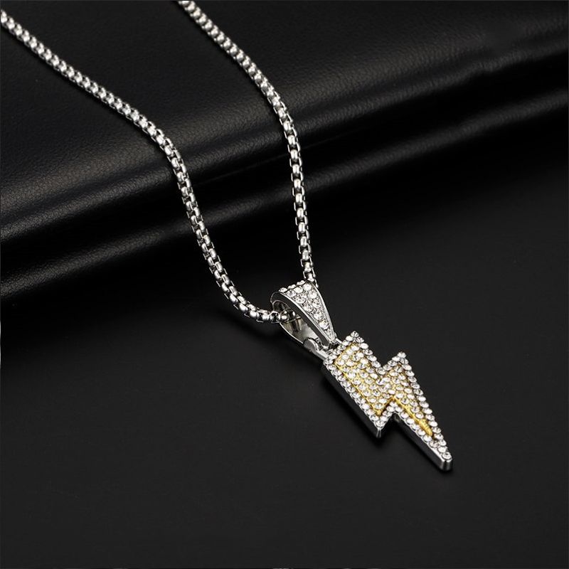 Fashion Men Jewelry Sets 【Necklace + Bracelet】 Pendant With Diamonds Fashionable And Personalized Lightning Ins Necklace + New 8-Character Buckle Alloy Bracelet Retro Personalized Auspicious Bracelet