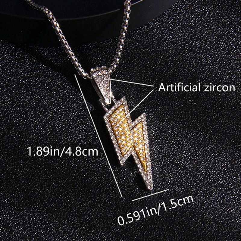 Fashion Men Jewelry Sets 【Necklace + Bracelet】 Pendant With Diamonds Fashionable And Personalized Lightning Ins Necklace + New 8-Character Buckle Alloy Bracelet Retro Personalized Auspicious Bracelet