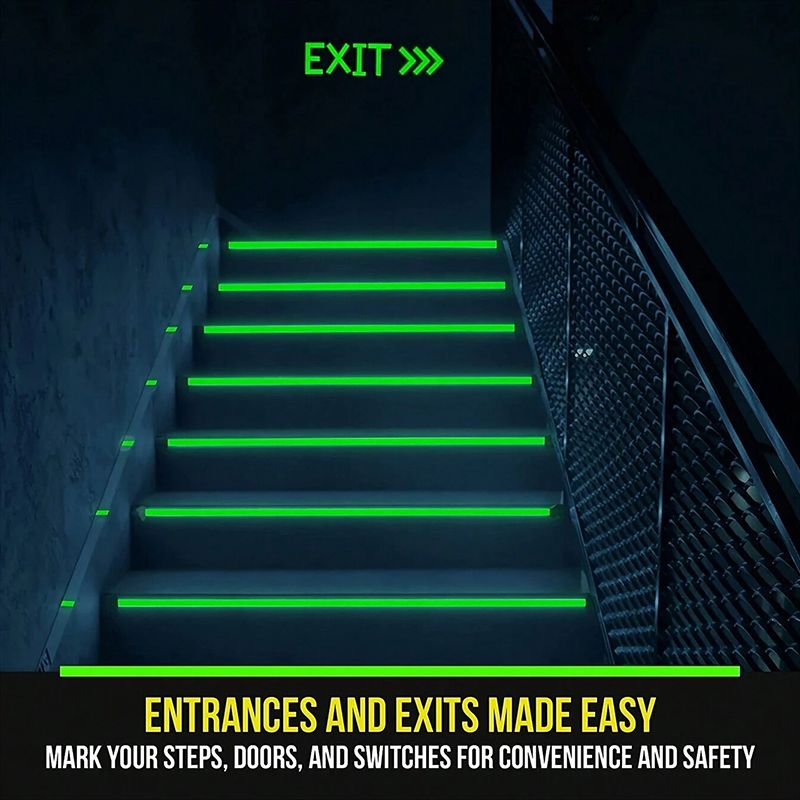 Self-Luminous Fluorescent Tape Glow in Dark Green - High-Viscosity Waterproof Reflective Strips for Stair Steps, Car Edges, Night Safety Warning Warehouse Factory