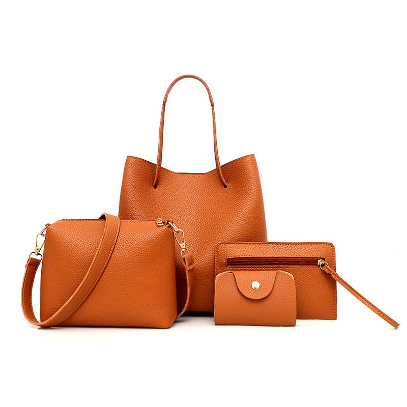 Women's Bags Top-Handle Bags 【4-Piece Set】New Style Pebbled Fashion Large Bag Korean Style Shoulder Handbag Crossbody Bag Wallet