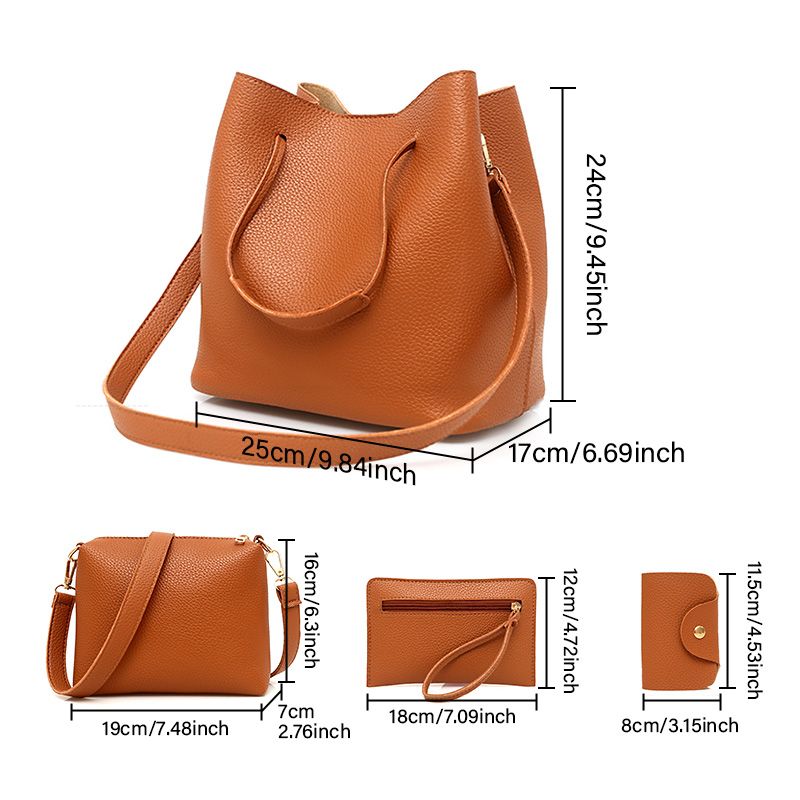 Women's Bags Top-Handle Bags 【4-Piece Set】New Style Pebbled Fashion Large Bag Korean Style Shoulder Handbag Crossbody Bag Wallet