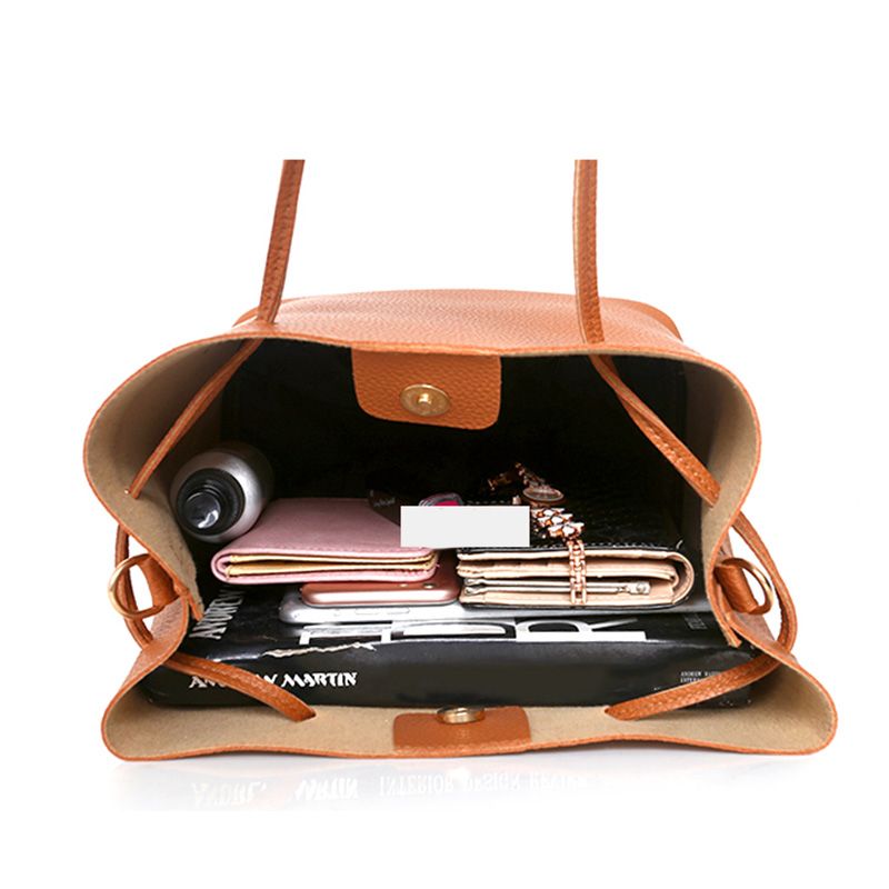 Women's Bags Top-Handle Bags 【4-Piece Set】New Style Pebbled Fashion Large Bag Korean Style Shoulder Handbag Crossbody Bag Wallet