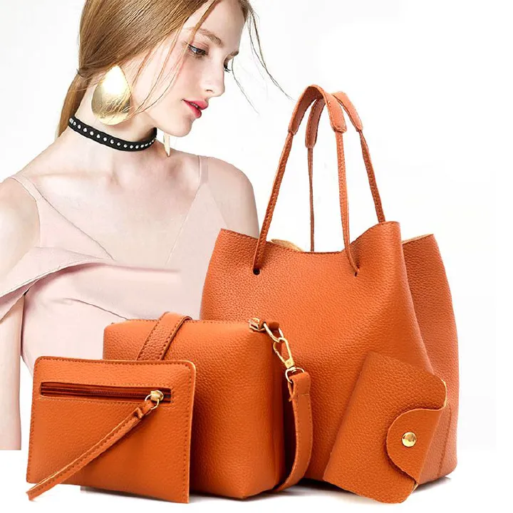 Women's Bags Top-Handle Bags 【4-Piece Set】New Style Pebbled Fashion Large Bag Korean Style Shoulder Handbag Crossbody Bag Wallet