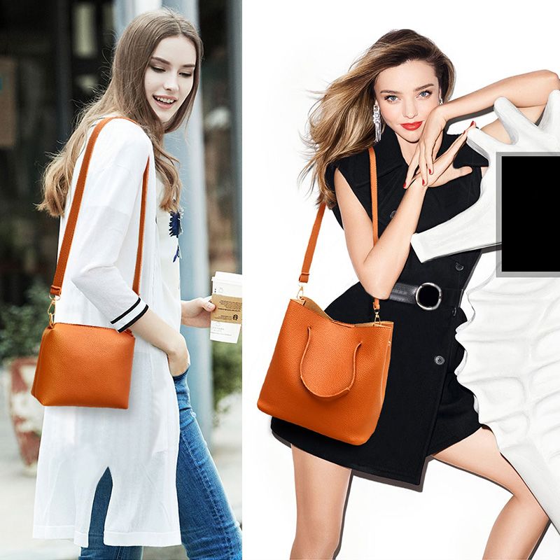 Women's Bags Top-Handle Bags 【4-Piece Set】New Style Pebbled Fashion Large Bag Korean Style Shoulder Handbag Crossbody Bag Wallet