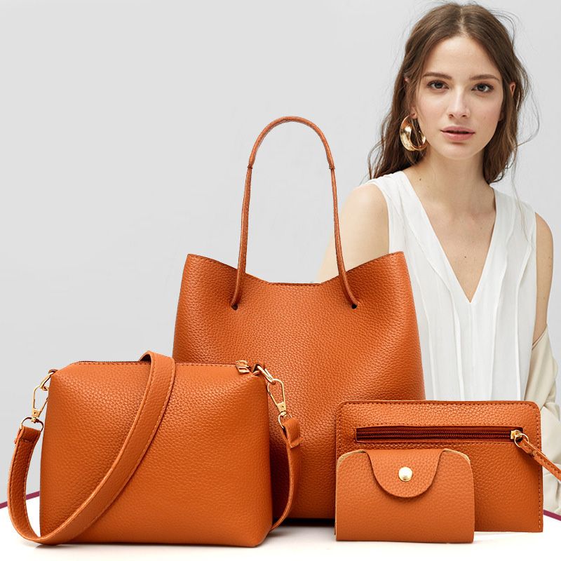 Women's Bags Top-Handle Bags 【4-Piece Set】New Style Pebbled Fashion Large Bag Korean Style Shoulder Handbag Crossbody Bag Wallet