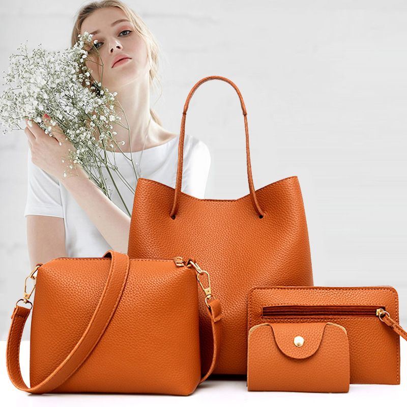 Women's Bags Top-Handle Bags 【4-Piece Set】New Style Pebbled Fashion Large Bag Korean Style Shoulder Handbag Crossbody Bag Wallet