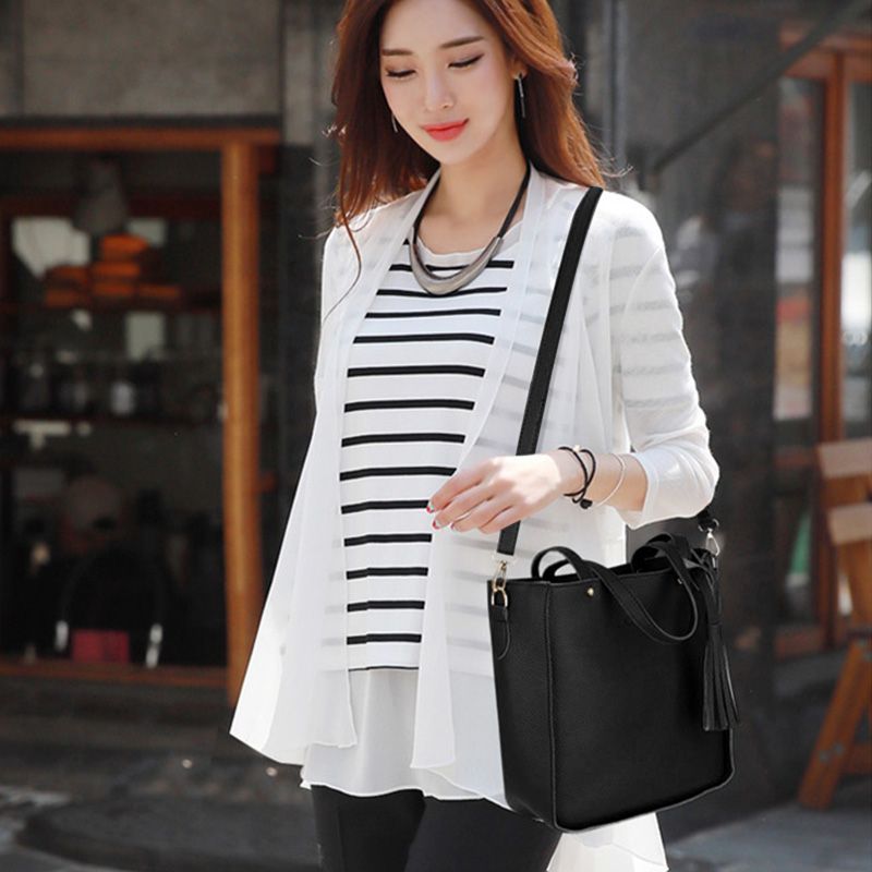 Women's Bags Top-Handle Bags【4-Piece Set】Mother And Baby Bag New Korean Style Bucket Tassel Shoulder Bag Handbag Crossbody Bag Wallet Top-Handle Bags