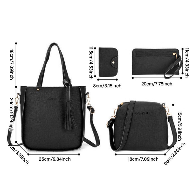 Women's Bags Top-Handle Bags【4-Piece Set】Mother And Baby Bag New Korean Style Bucket Tassel Shoulder Bag Handbag Crossbody Bag Wallet Top-Handle Bags