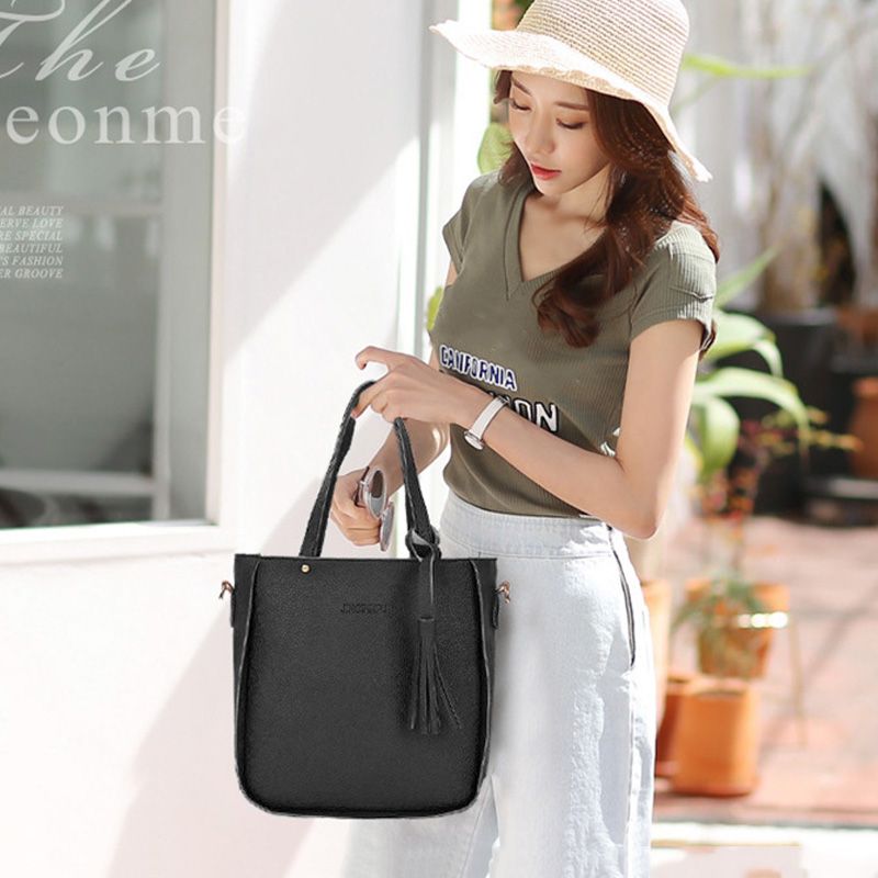 Women's Bags Top-Handle Bags【4-Piece Set】Mother And Baby Bag New Korean Style Bucket Tassel Shoulder Bag Handbag Crossbody Bag Wallet Top-Handle Bags