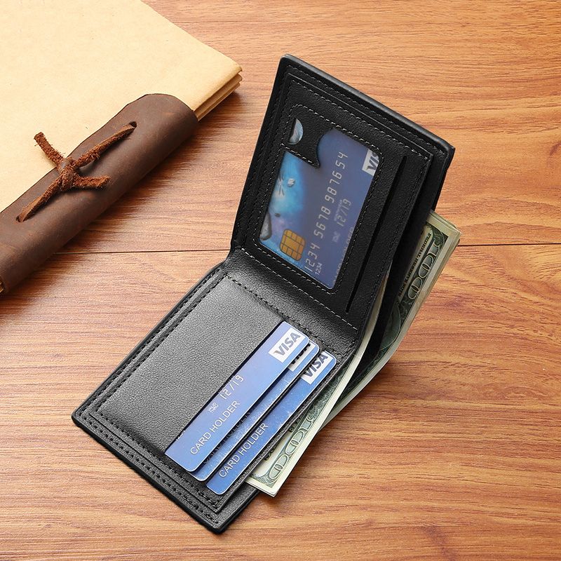 Men's Bags Wallets Holders New Short Wallet Youth Simple And Fashionable Multi-Card Slot Litchi Pattern Horizontal Stitching Wallet Wallet