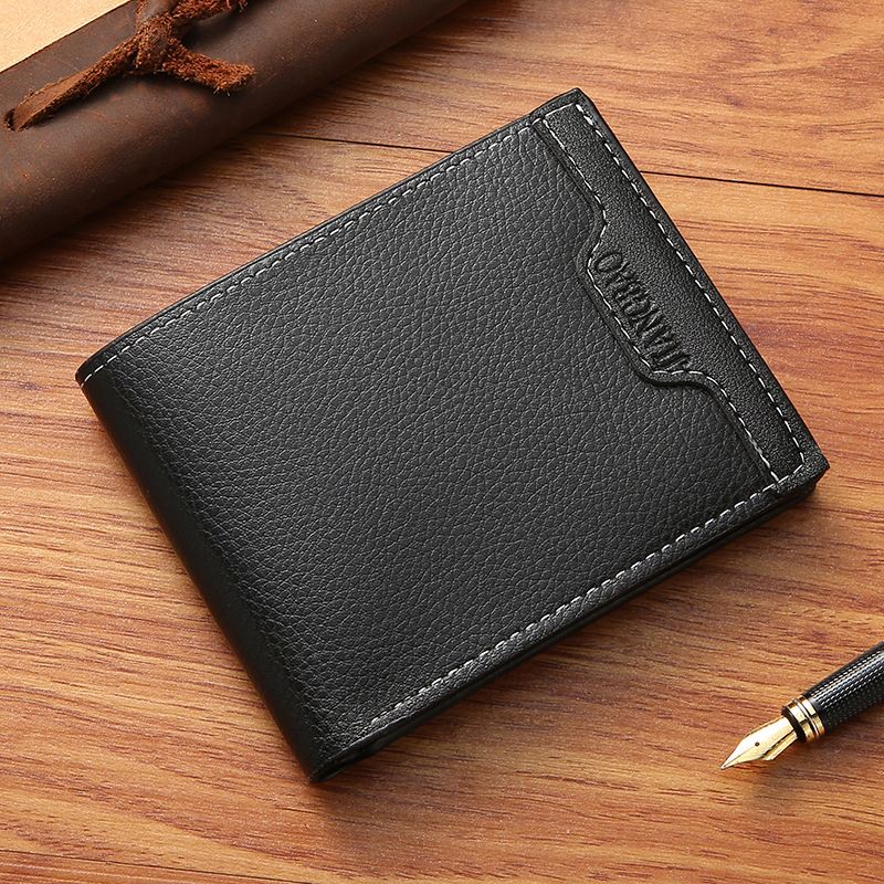 Men's Bags Wallets Holders New Short Wallet Youth Simple And Fashionable Multi-Card Slot Litchi Pattern Horizontal Stitching Wallet Wallet