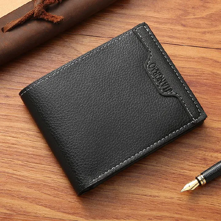 Men's Bags Wallets Holders New Short Wallet Youth Simple And Fashionable Multi-Card Slot Litchi Pattern Horizontal Stitching Wallet Wallet