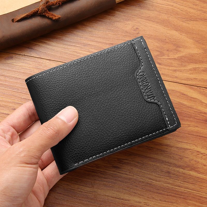 Men's Bags Wallets Holders New Short Wallet Youth Simple And Fashionable Multi-Card Slot Litchi Pattern Horizontal Stitching Wallet Wallet Black