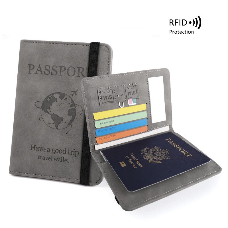 Passport Holder Pu Leather Strap Travel Anti-Magnetic Theft Rfid Ticket Holder Document Bag Passport Cover Protective Book Multifunctional Document Bag, Portable Travel Ultra-Thin Passport Holder