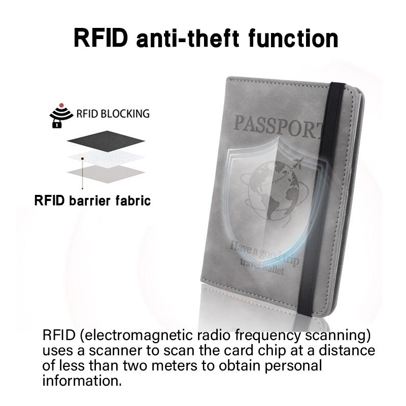 Passport Holder Pu Leather Strap Travel Anti-Magnetic Theft Rfid Ticket Holder Document Bag Passport Cover Protective Book Multifunctional Document Bag, Portable Travel Ultra-Thin Passport Holder