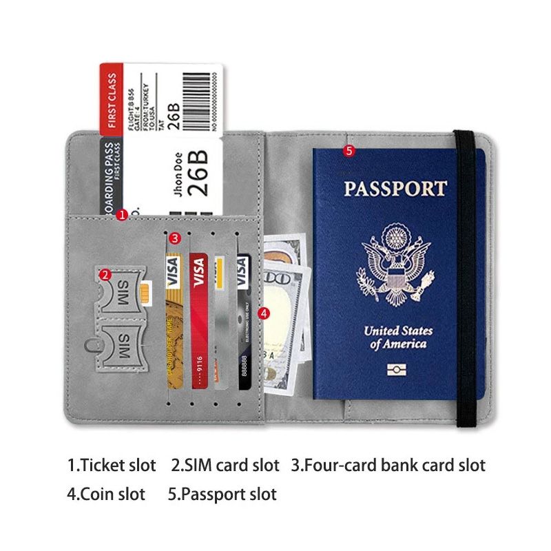 Passport Holder Pu Leather Strap Travel Anti-Magnetic Theft Rfid Ticket Holder Document Bag Passport Cover Protective Book Multifunctional Document Bag, Portable Travel Ultra-Thin Passport Holder