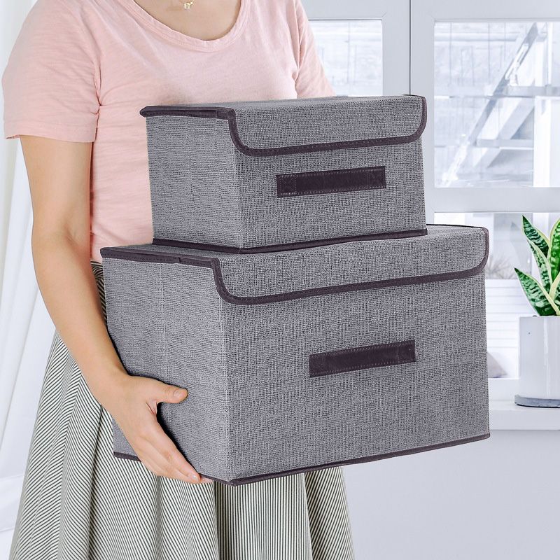Portable Clothing Storage Box【2 pack】 Fabric Storage Box Foldable Clothing And Miscellaneous Storage Box Household Dust-Proof Storage Box With Lid Quilt Storage Box Storage Bag