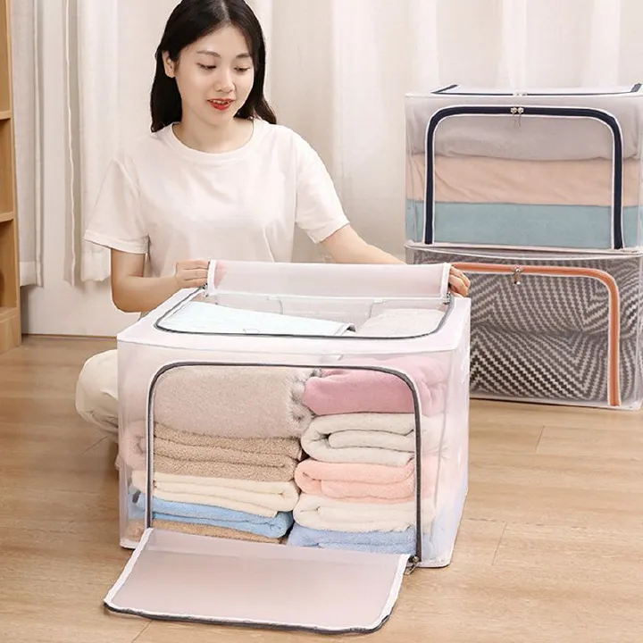 Portable Foldable Clothing And Miscellaneous Storage Box Transparent Storage Box Large Folding Storage Box For Clothes And Pants Nylon Waterproof Mesh Clothing Organizing Box