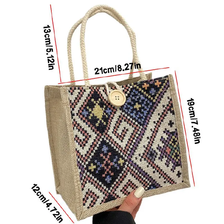 Women'S Bags Top-Handle Bags National Style Canvas Bag Women'S New Fashion Outing Portable Linen Lunch Box Lunch Bag Hand-Held Mommy Bag Handbag