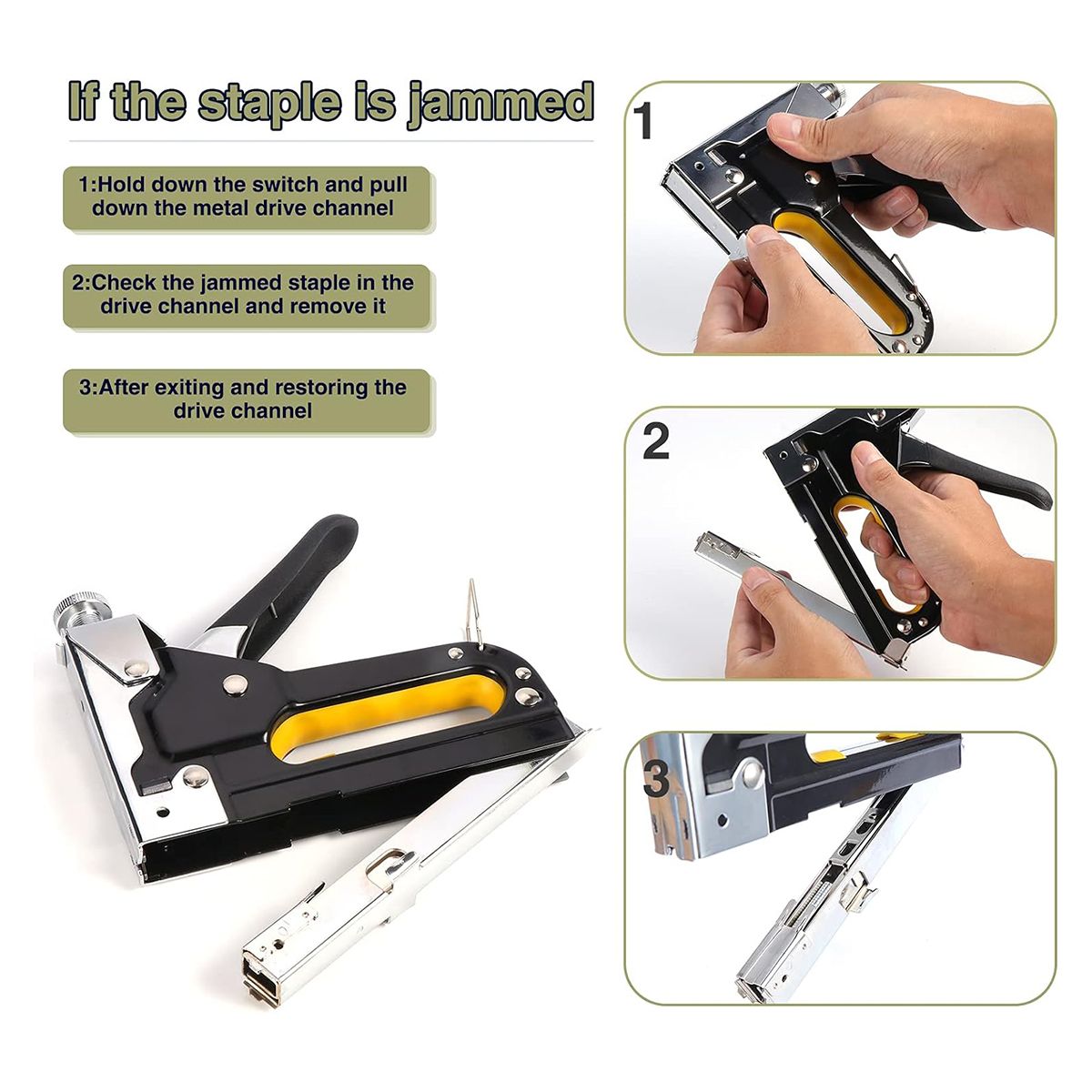 SXCHEN 3 In 1 Manual Nail Guns Upholstery Construction Stapler Gun Heavy Duty Staple Gun Stapler Tacker Manual nail Gun Family With Woodworking Photo Frame Advertising Cloth Furniture Three-use