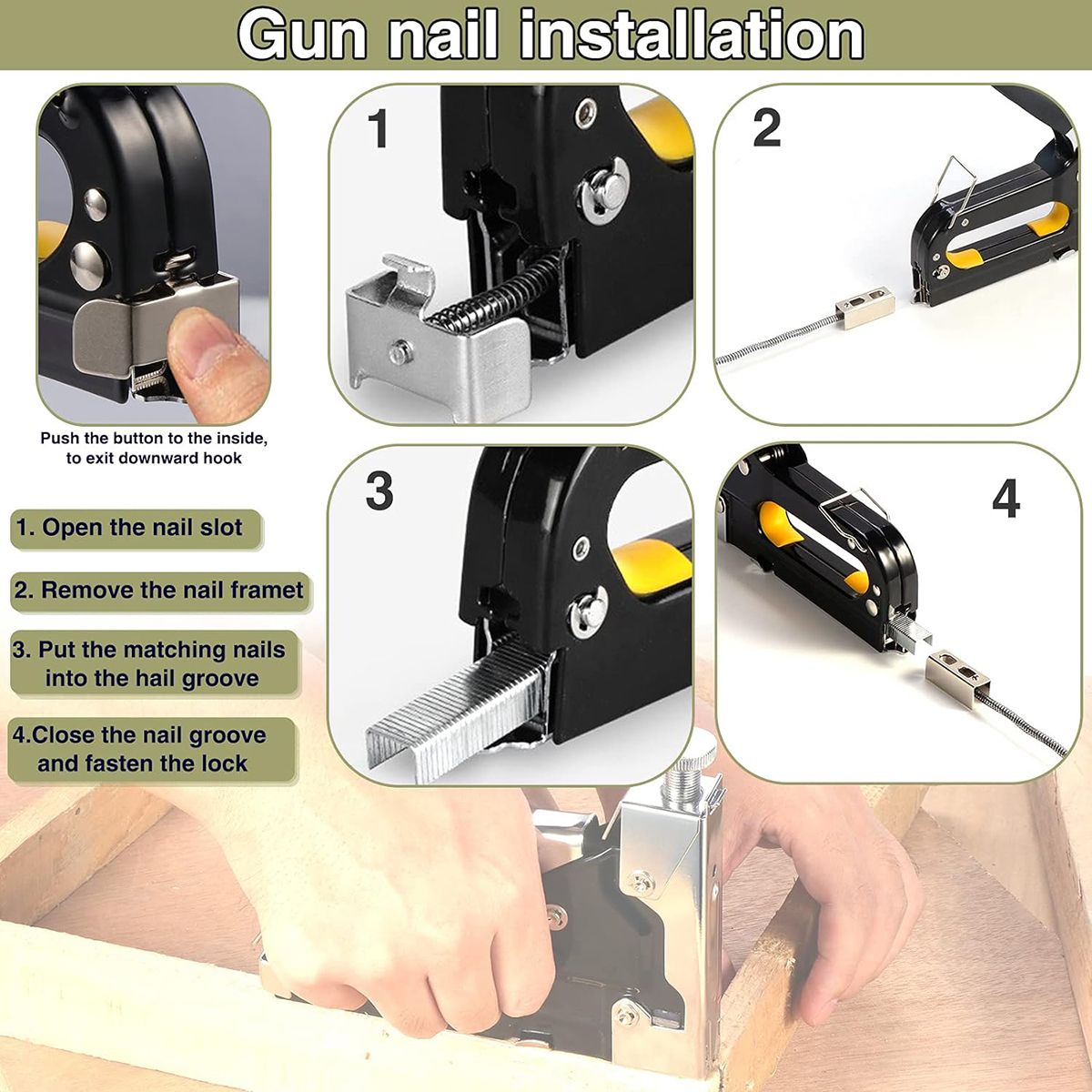 SXCHEN 3 In 1 Manual Nail Guns Upholstery Construction Stapler Gun Heavy Duty Staple Gun Stapler Tacker Manual nail Gun Family With Woodworking Photo Frame Advertising Cloth Furniture Three-use