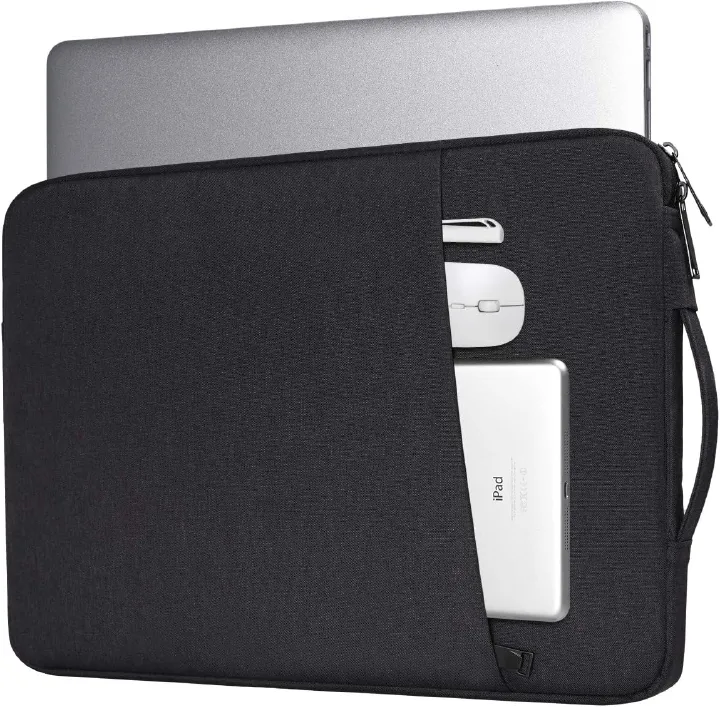 15.6-Inch Waterproof Laptop Sleeve with iPad Pocket - Multi-Layer Shockproof Protective Case for MacBook/Tablet, Slim Durable Design for Work & Travel, Black