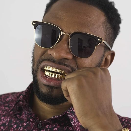 Hip Hop Unisex  Braces Teeth Grillz Caps Top Bottom Grill Set Flat Teeth Golden Dental Braces Glossy 6-tooth Gold Hip-Hop Halloween Trendy Denture Rop Gift Jewelry Couple Party Men And Women