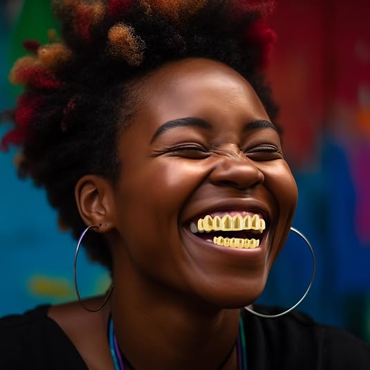 Hip Hop Unisex  Braces Teeth Grillz Caps Top Bottom Grill Set Flat Teeth Golden Dental Braces Glossy 6-tooth Gold Hip-Hop Halloween Trendy Denture Rop Gift Jewelry Couple Party Men And Women