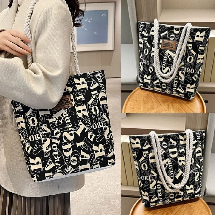 Women's Bags Shoulder Bags New style canvas bag versatile fairy shoulder bag handbag large capacity student book bag shoulder bag