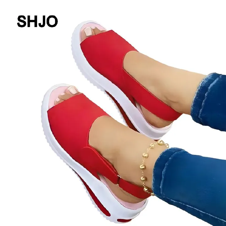 SHJO Women's Shoes Sandals Sports Sandals New Thick-Soled Heightening Shoes Velcro Casual Fish Mouth Sandals Sports Sandals