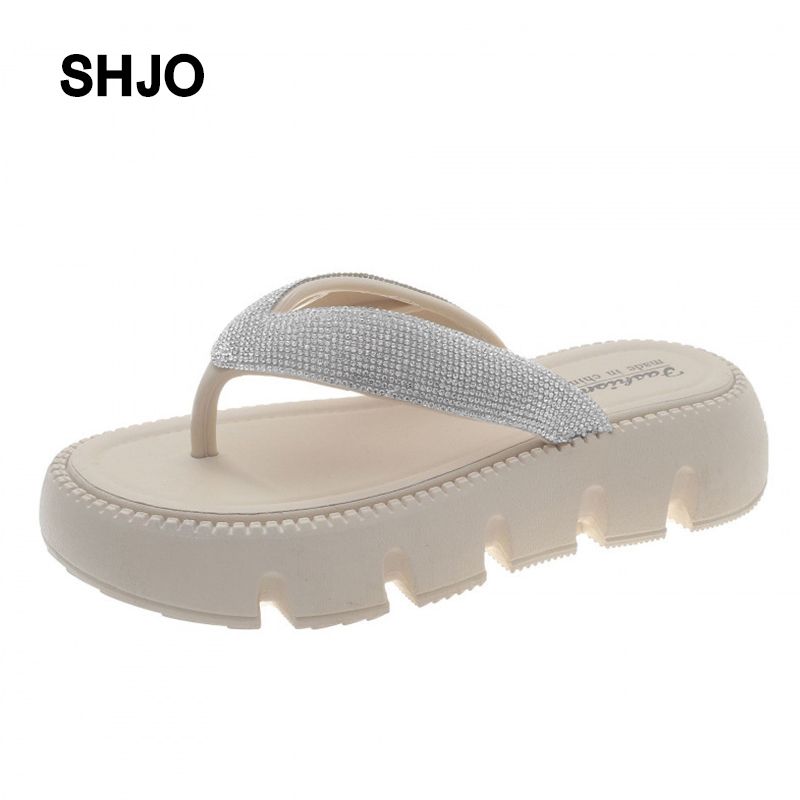 SHJO Women's Shoes Slippers Flip-Flops New Style Rhinestone Thick-Soled Flip-Flops For Outer Wear Fashionable Fairy-Style Platform Sandals With Raised Soles And Flip-Flops