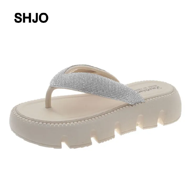 SHJO Women's Shoes Slippers Flip-Flops New Style Rhinestone Thick-Soled Flip-Flops For Outer Wear Fashionable Fairy-Style Platform Sandals With Raised Soles And Flip-Flops